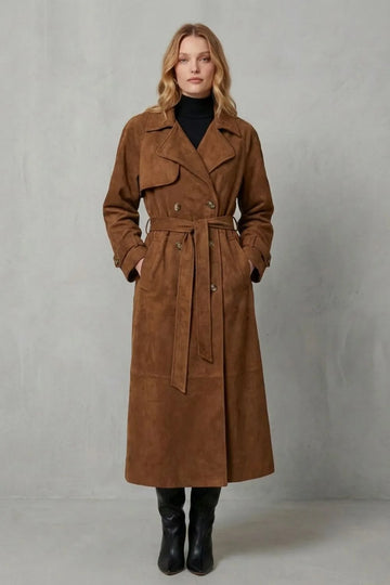 Suede trenchcoat met ceintuur