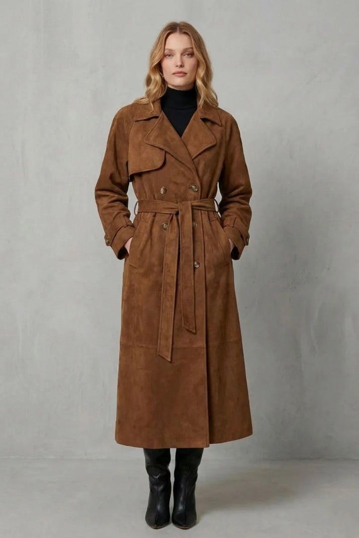 Suede trenchcoat met ceintuur