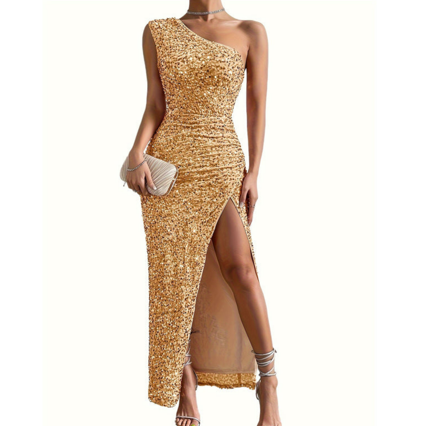 Glitter schouderjurk - perfect voor chique gelegenheden. Deze jurk heeft een stijlvol bodycon-design met een schitterend glitterdetail op de schouder, waardoor je in de spotlights zult staan. Gemaakt van hoogwaardig polyester voor comfort en duurzaamheid, en voorzien van plooidetail voor extra stijl. Maattabel (cm) beschikbaar.