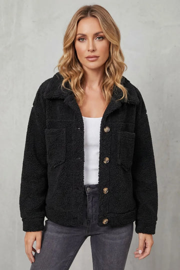 Fleece jas met knopen en zakken