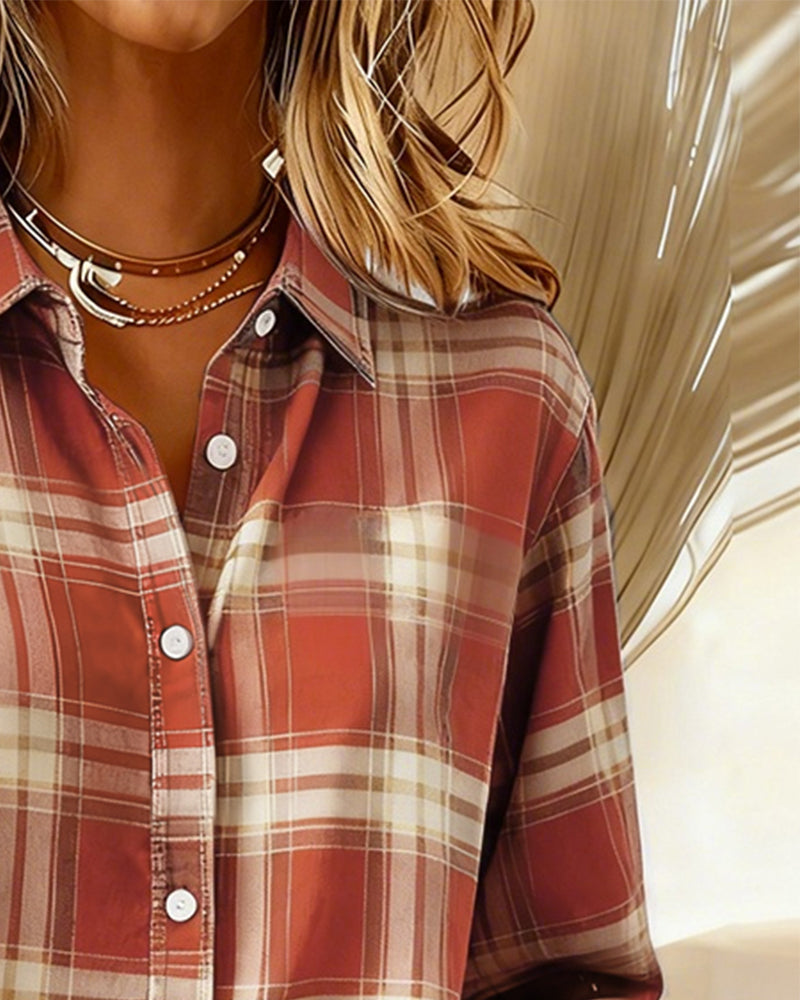 Checked Shirt with Collar & Long Sleeves