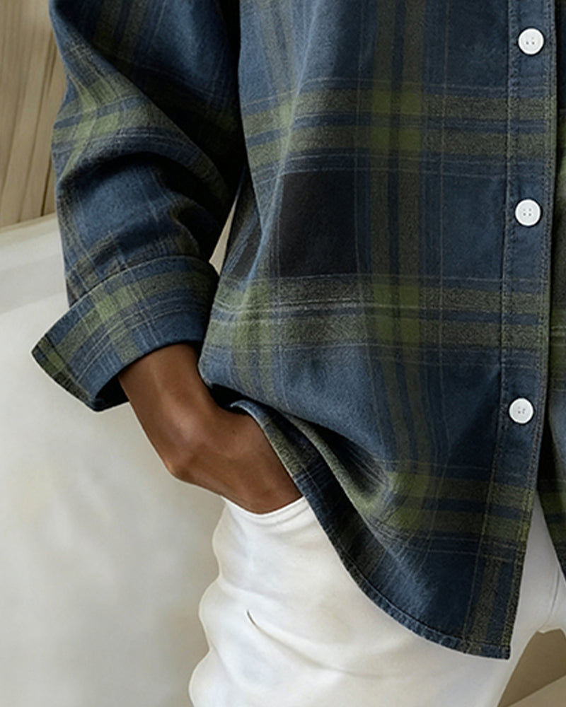 Checked Shirt with Collar & Long Sleeves