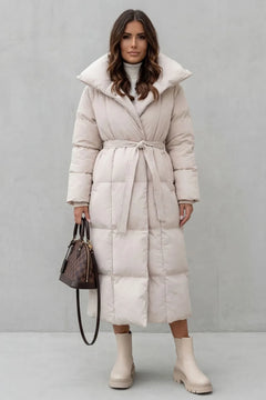 Lange puffer jas met ceintuur