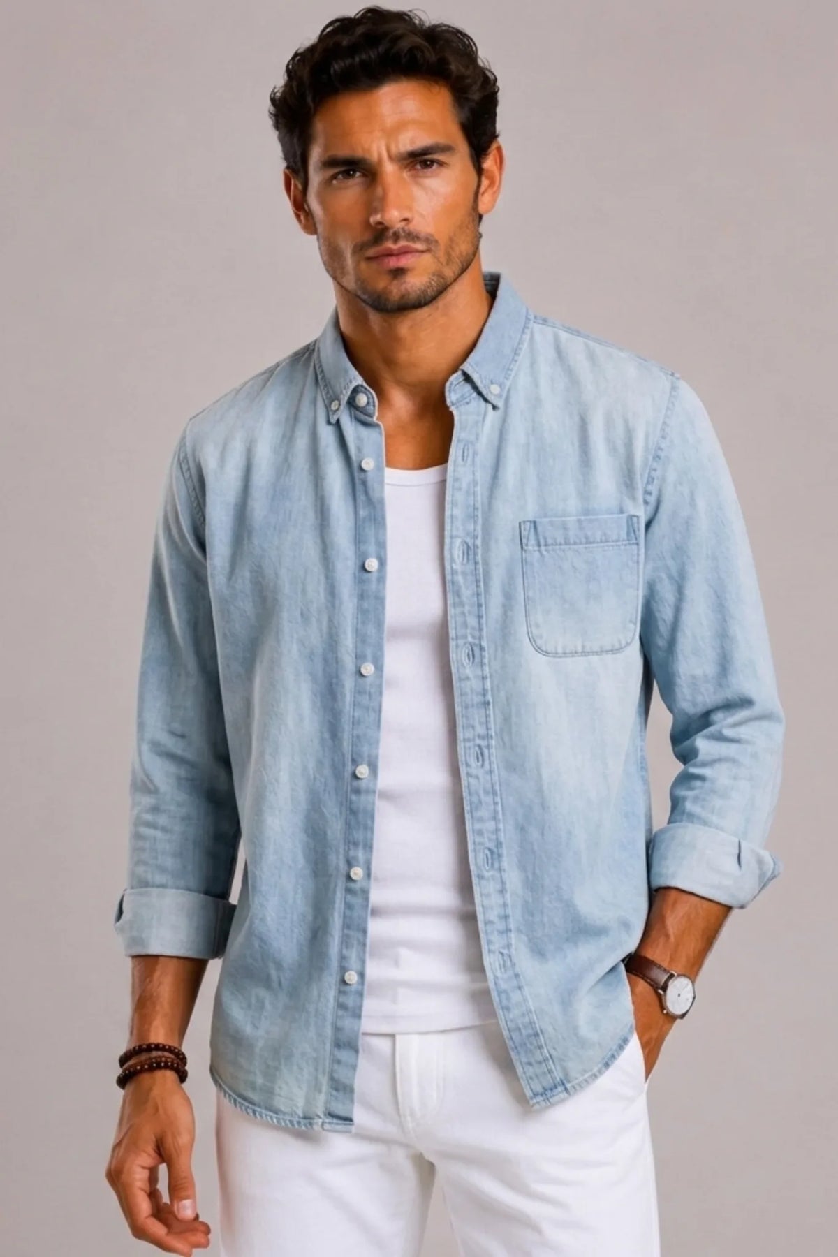 Casual denim overhemd met lange mouwen