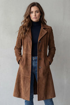 Lange jas met suede finish