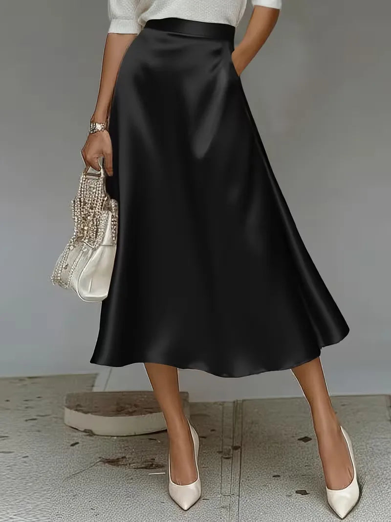 Satijnen rok met hoge taille