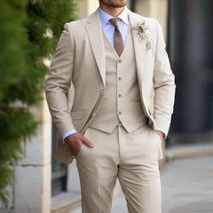 3-delige Set Voor Heren | Business Blazer | Vest | Broek in de kleur Beige voor heren in Formal stijl ideaal voor de herfst.