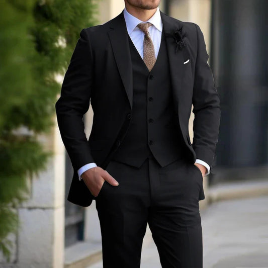 3-delige Set Voor Heren | Business Blazer | Vest | Broek in de kleur Zwart voor heren in Formal stijl ideaal voor de herfst.