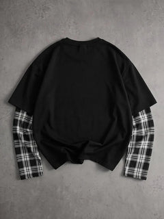 T-shirt met plaid patchwork mouwen