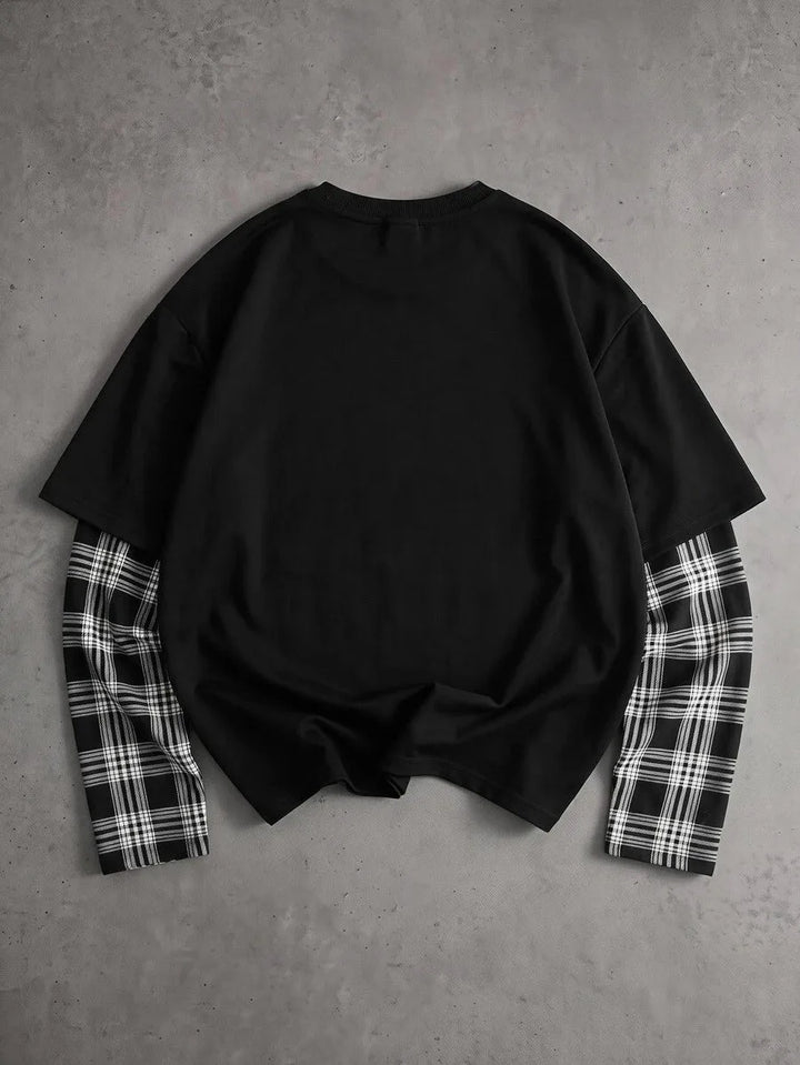 T-shirt met plaid patchwork mouwen