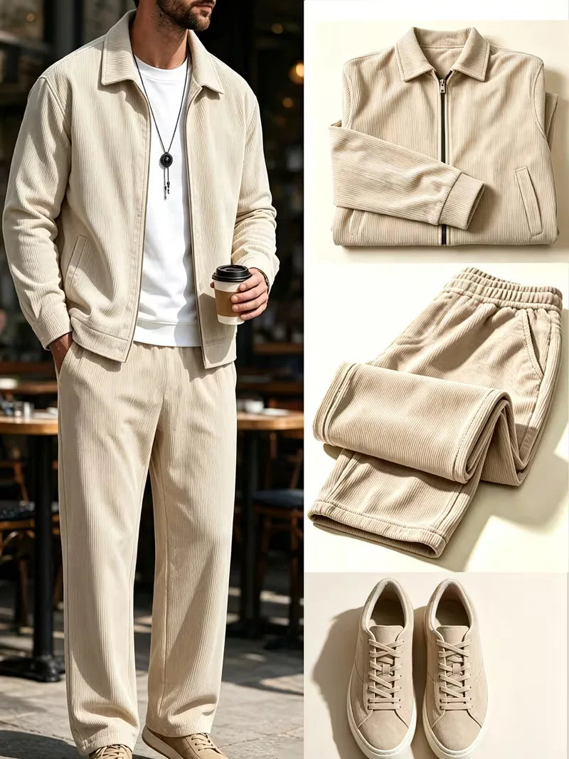 Lounge set met corduroy jacket