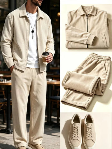 Lounge set met corduroy jacket