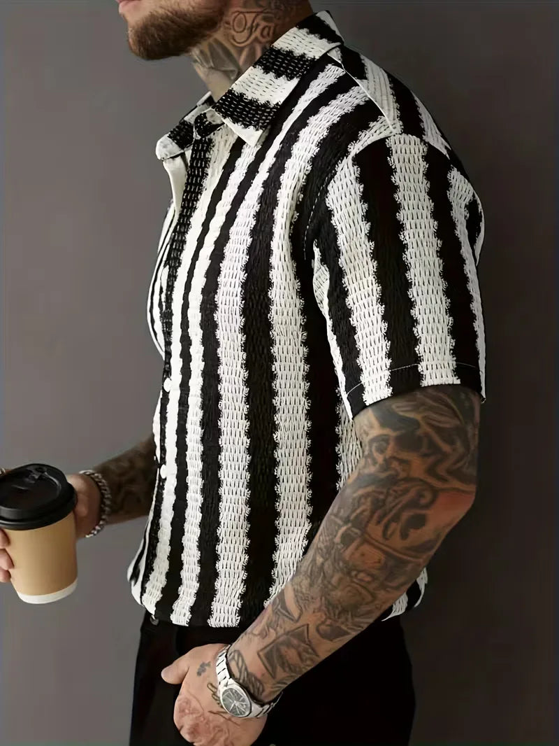 Korte mouw overhemd met verticale strepen