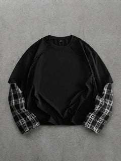 T-shirt met plaid patchwork mouwen