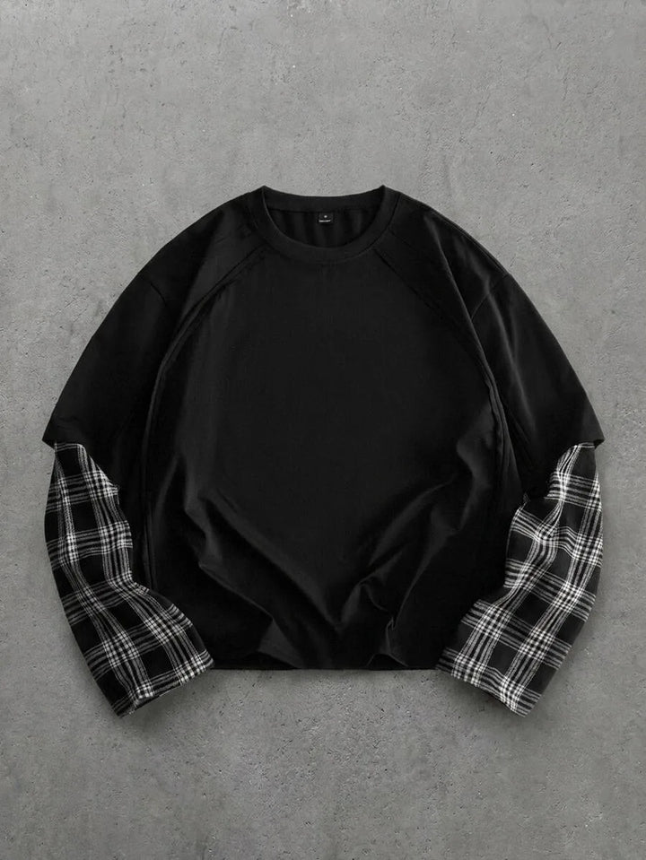 T-shirt met plaid patchwork mouwen