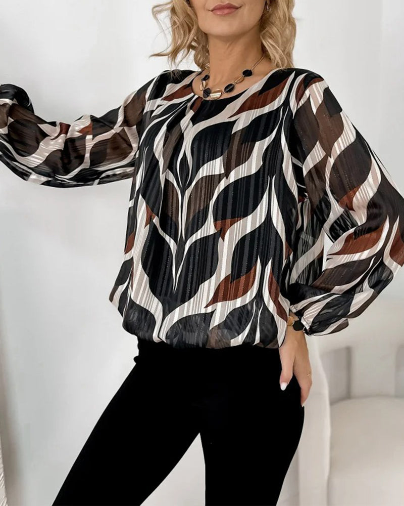 Autumn Blouse with Lantern Sleeves & Round Neck