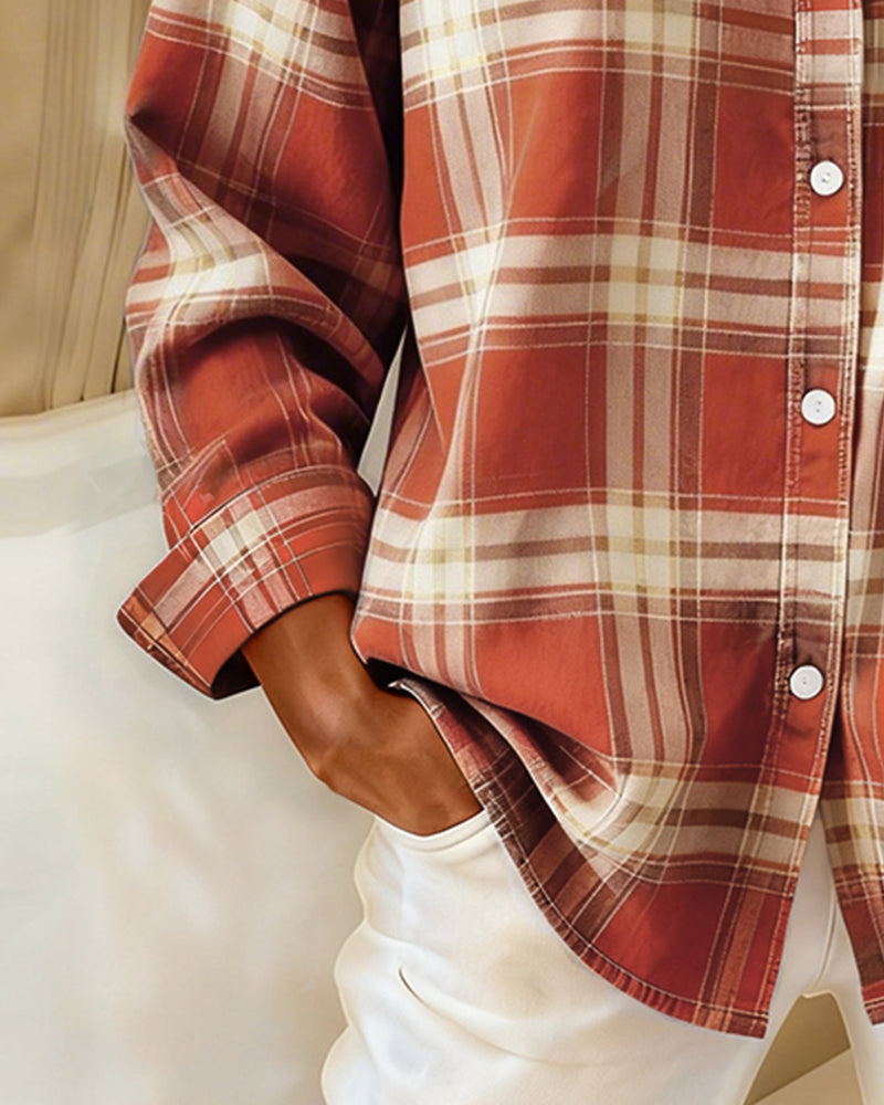Checked Shirt with Collar & Long Sleeves