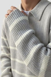 Stijn | Gestreepte Wolvariant Zip Sweater