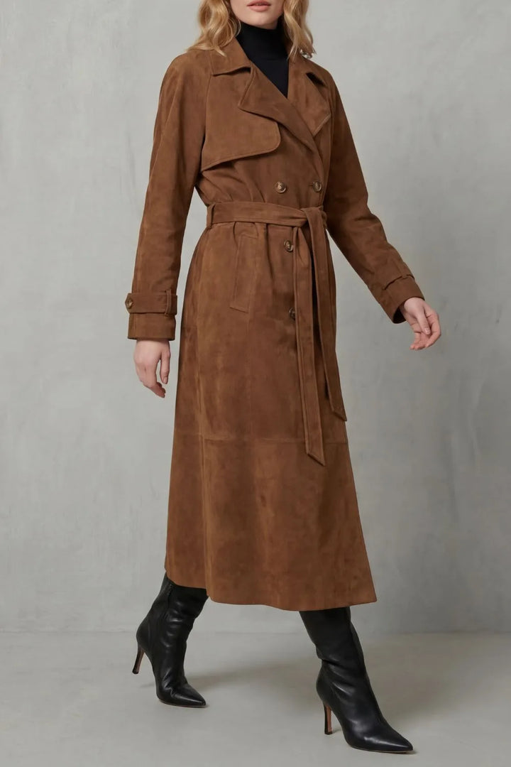 Suede trenchcoat met ceintuur