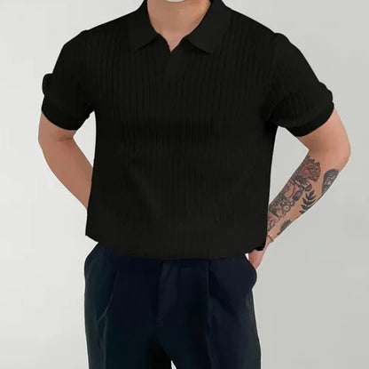 James | Ribgebreid katoenen poloshirt