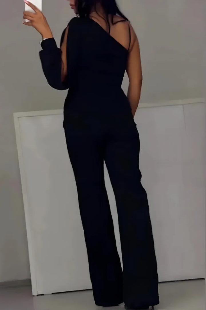Zwarte jumpsuit met wijde pijpen