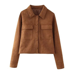 Suede jas met mandarin kraag