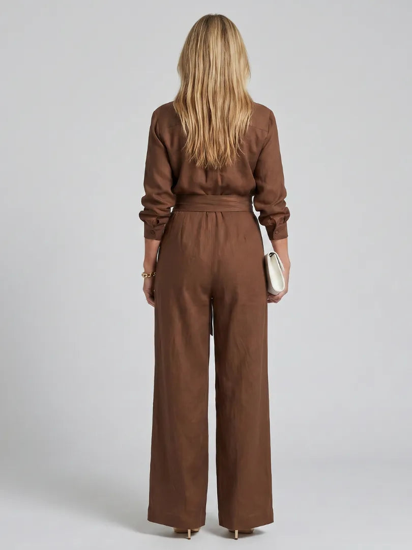Jumpsuit met ceintuur en wijde pijpen