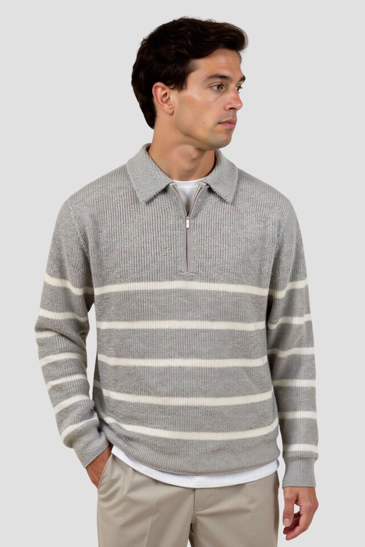 Stijn | Gestreepte Wolvariant Zip Sweater