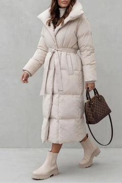 Lange puffer jas met ceintuur