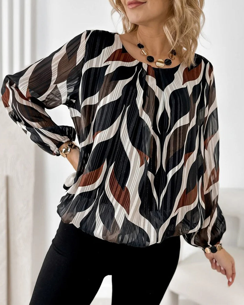 Autumn Blouse with Lantern Sleeves & Round Neck
