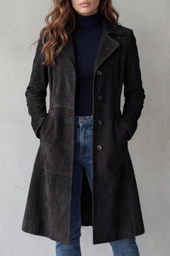 Lange jas met suede finish
