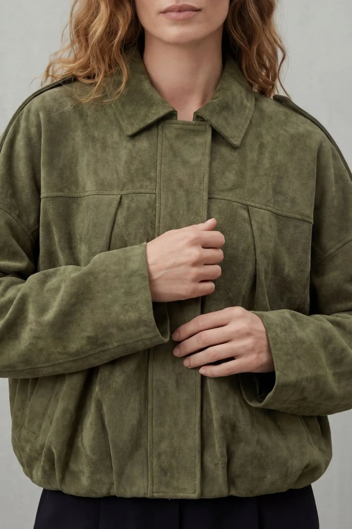 Oversized bomberjack met mandarin kraag