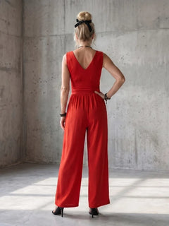 Rode jumpsuit met wijde pijpen