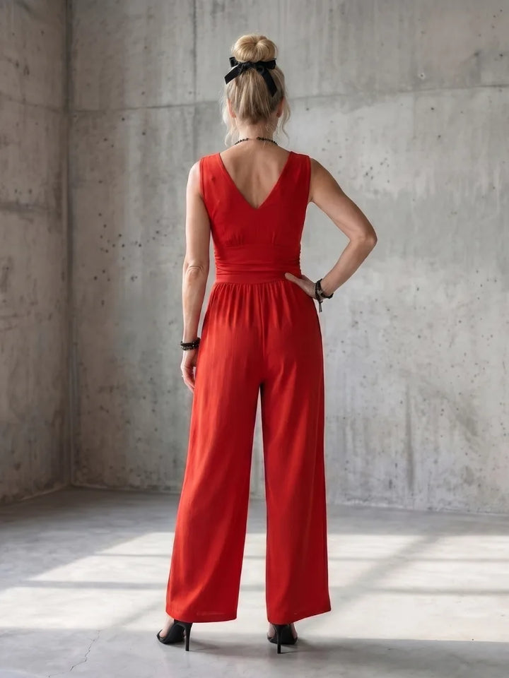Rode jumpsuit met wijde pijpen