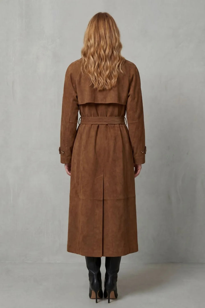 Suede trenchcoat met ceintuur