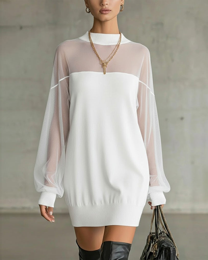 Casual patchwork jurk met lantaarnmouwen