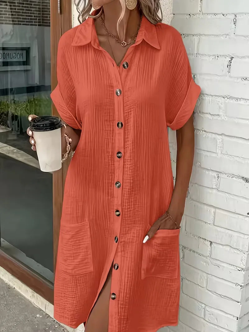 Overhemdjurk met V-neck en korte mouwen