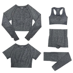 5-delige Sport Set | Dames tops en sportleggings met hoge taille in de kleur Donkergrijs voor dames in stijl geschikt voor alle seizoenen.