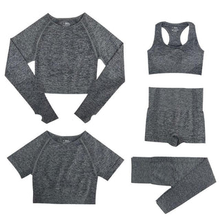 5-delige Sport Set | Dames tops en sportleggings met hoge taille in de kleur Donkergrijs voor dames in stijl geschikt voor alle seizoenen.