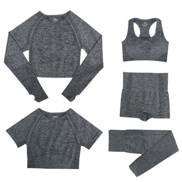 5-delige Sport Set | Dames tops en sportleggings met hoge taille in de kleur Donkergrijs voor dames in stijl geschikt voor alle seizoenen.