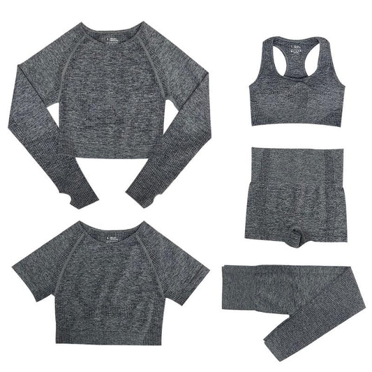 5-delige Sport Set | Dames tops en sportleggings met hoge taille in de kleur Donkergrijs voor dames in stijl geschikt voor alle seizoenen.