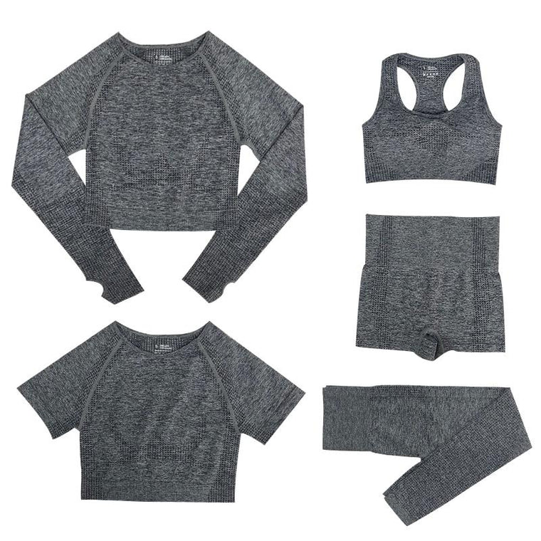 5-delige Sport Set | Dames tops en sportleggings met hoge taille in de kleur Donkergrijs voor dames in stijl geschikt voor alle seizoenen.