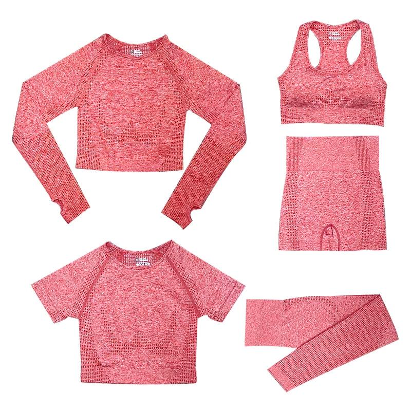 5-delige Sport Set | Dames tops en sportleggings met hoge taille in de kleur Fuchsia voor dames in stijl geschikt voor alle seizoenen.