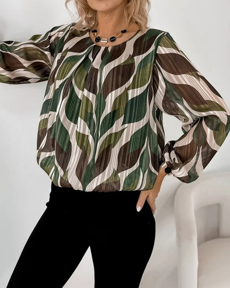 Autumn Blouse with Lantern Sleeves & Round Neck