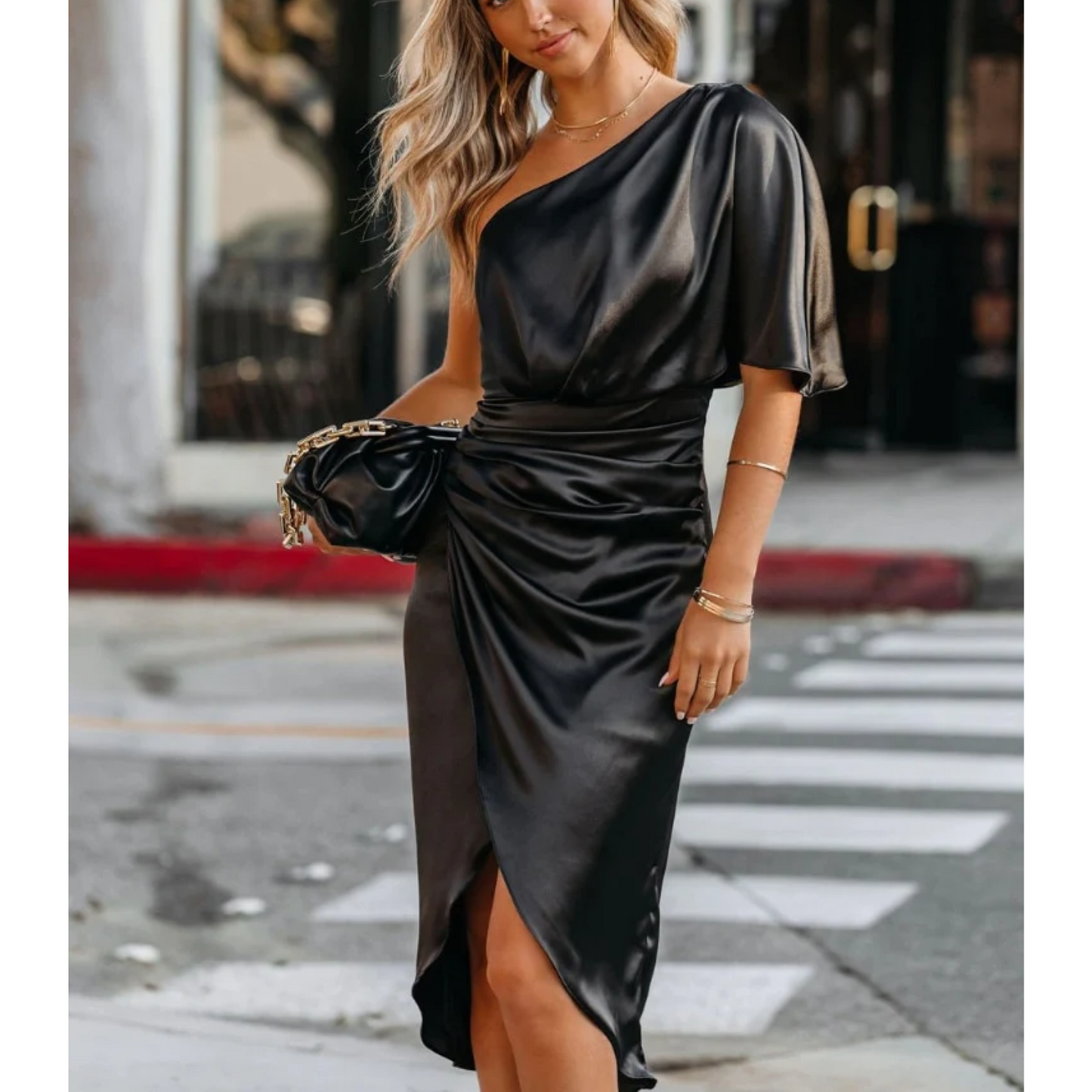 Isabella | Satijnen one shoulder jurk