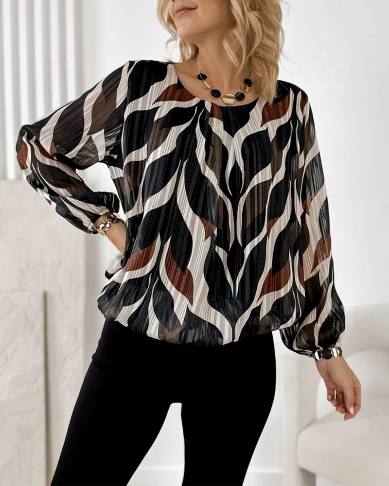 Autumn Blouse with Lantern Sleeves & Round Neck