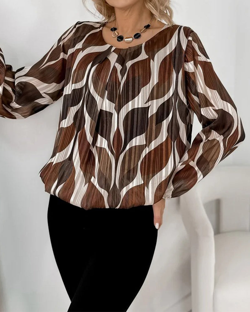 Autumn Blouse with Lantern Sleeves & Round Neck