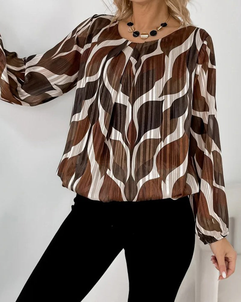 Autumn Blouse with Lantern Sleeves & Round Neck