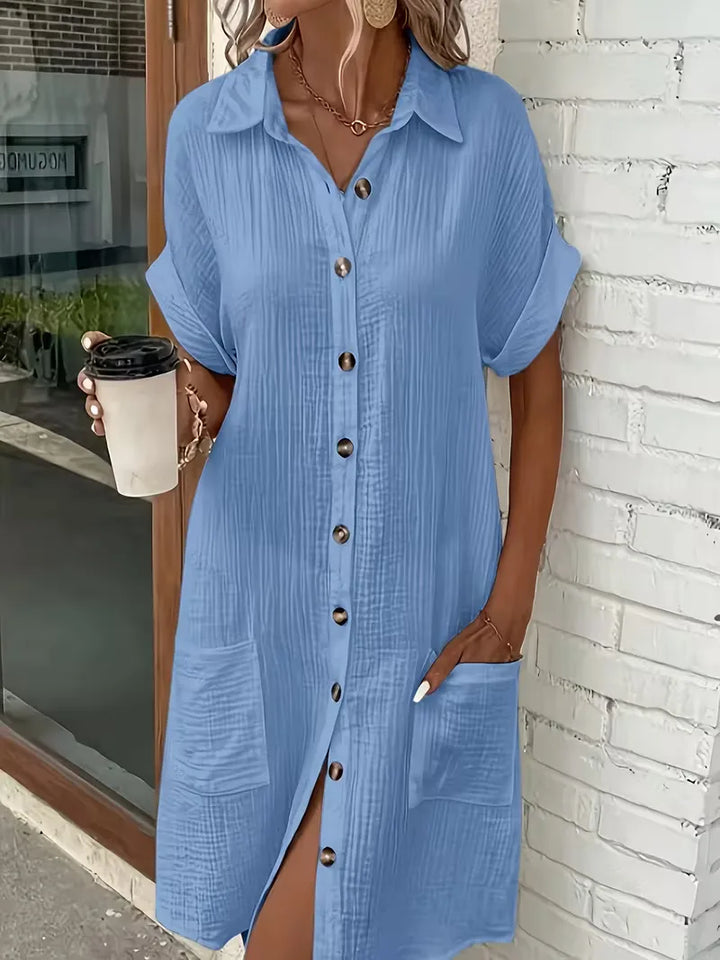 Overhemdjurk met V-neck en korte mouwen
