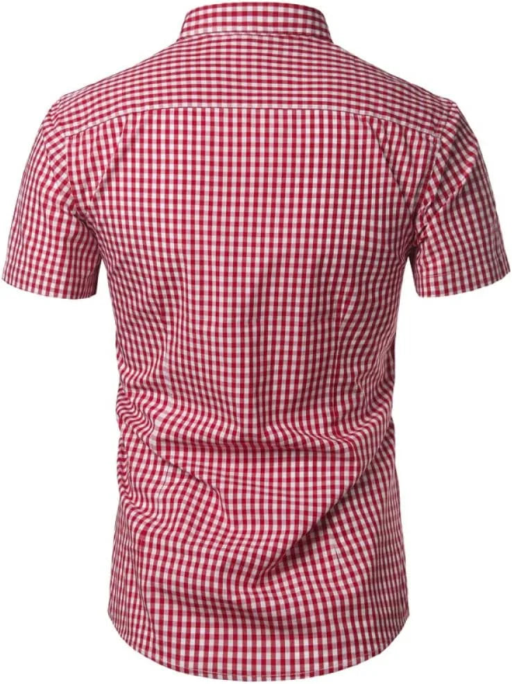 Korte mouw overhemd met blauw checkered patroon